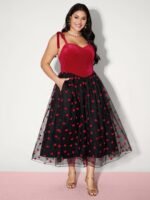 Velvet Heart Shaped Flocked Shoulder-Tie Maxi Dress - Image 2