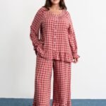 Gingham Print Ruffled Hem Co-Ord Pajama Set