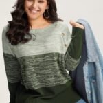 Colorblock Contrast Heather Button Detail Pullover