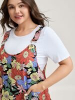 Floral Print Textured Overall Straps Dress - Image 4