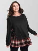 Plaid Pattern Layered Stretchy Sweatshirt - Image 13