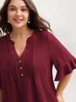 Toothpick Pleats Ruffled Sleeve Solid Blouse - Image 2
