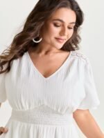 Lace Cut-Out Shirred Solid Maxi Dress - Image 13