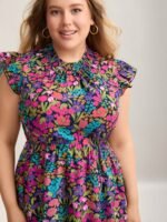 Floral Print Shirred Pockets Midi Dress - Image 2