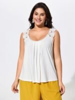 Supersoft Floral Lace Straps Pleated Tank Top