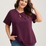 Knotted Cut-Out Neckline Solid T-Shirt