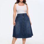 Stretchy Seamed Mid-Rise Denim Skirt