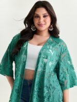 Laser Cut Floral Textured Tassel Detail Kimono - Image 2