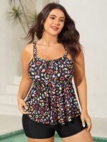 Multicolor Leopard Print Drawstring Swim Top