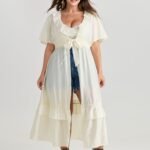 Sheer Lace Lotus Leaf Detail Kimono