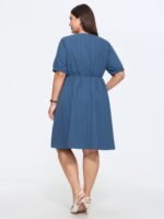 Knotted Front Textured Button Mini Dress - Image 4