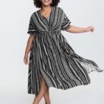 Solid Geometric Dolman Sleeve Pocket Shirred Split Hem Dress