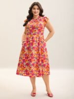 Floral Print Shirred Pockets Midi Dress - Image 18