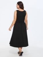 Stretchy Sleeveless Tie Waist Pocket Midi Dress - Image 4