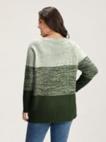 Colorblock Contrast Heather Button Detail Pullover - Image 2