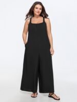 Solid Lace Cross Back Wide Leg Jumpsuit - Image 2