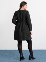 Tweed Metal Button Stretchy Waist Knee Dress - Image 13