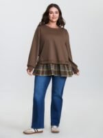 Plaid Pattern Layered Stretchy Sweatshirt - Image 19