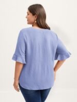 Toothpick Pleats Ruffled Sleeve Solid Blouse - Image 16