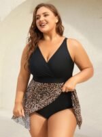 Leopard Print Knotted Surplice Swim Dress - Image 5