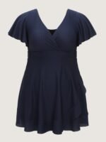 Textured V-Neck Ruffled Sleeve Swim Dress - Image 7