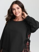 Plaid Pattern Layered Stretchy Sweatshirt - Image 14