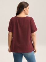 Solid Split Neck Button Detail T-Shirt - Image 8