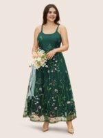 U Neck Floral Embroidered Mesh Cami Dress - Image 10