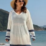 Striped Cut-Out Hooded Swim Cover-Up