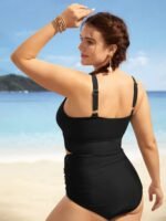 Solid Ruffle Surplice Neck Trim Swim Top - Image 4
