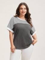 Solid and Striped Contrast Hem T-Shirt - Image 24