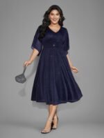 Glitter Mesh Petal Sleeve Midi Dress - Image 3