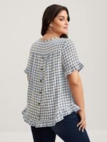 Gingham Print Button Back Blouse - Image 16