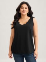 Solid V Neck Laser Cut Tank Top - Image 2