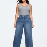 Stretchy Embroidered Hem Wide-Leg Jeans