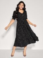 Shimmery Star Print Stretchy-Waist Midi Dress - Image 3