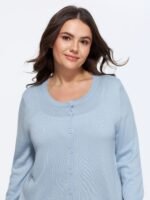 Classic Solid Crew Neck Button Down Knit Cardigan - Image 2