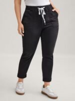 Pull-On Drawstring Folded Hem Boyfriend Jeans - Image 9