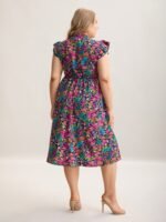 Floral Print Shirred Pockets Midi Dress - Image 4
