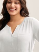 Solid Split Neck Button Detail T-Shirt - Image 34
