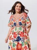 Floral Print Drawstring Waist Tiered Maxi Dress - Image 3