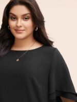 Solid Tiered Ruffles Split Hem Blouse - Image 22