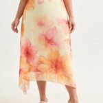 Stretchy Large Floral Print Lace Maxi Skirt