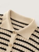 Striped Hollow Collared Button Front Cardigan - Image 6
