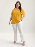 Back-Button Textured V-Neck Shirt - Image 20