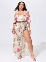 Sarong Set Floral Print Off-Shoulder One-Piece Swimsuit