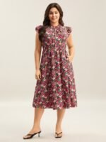 Floral Print Shirred Pockets Midi Dress - Image 10