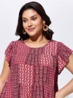 Geometric Print Ruffled Sleeve Top - Image 2