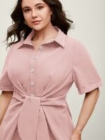 Knotted Front Asymmetrical Hem Blouse - Image 28