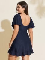 Textured V-Neck Ruffled Sleeve Swim Dress - Image 5